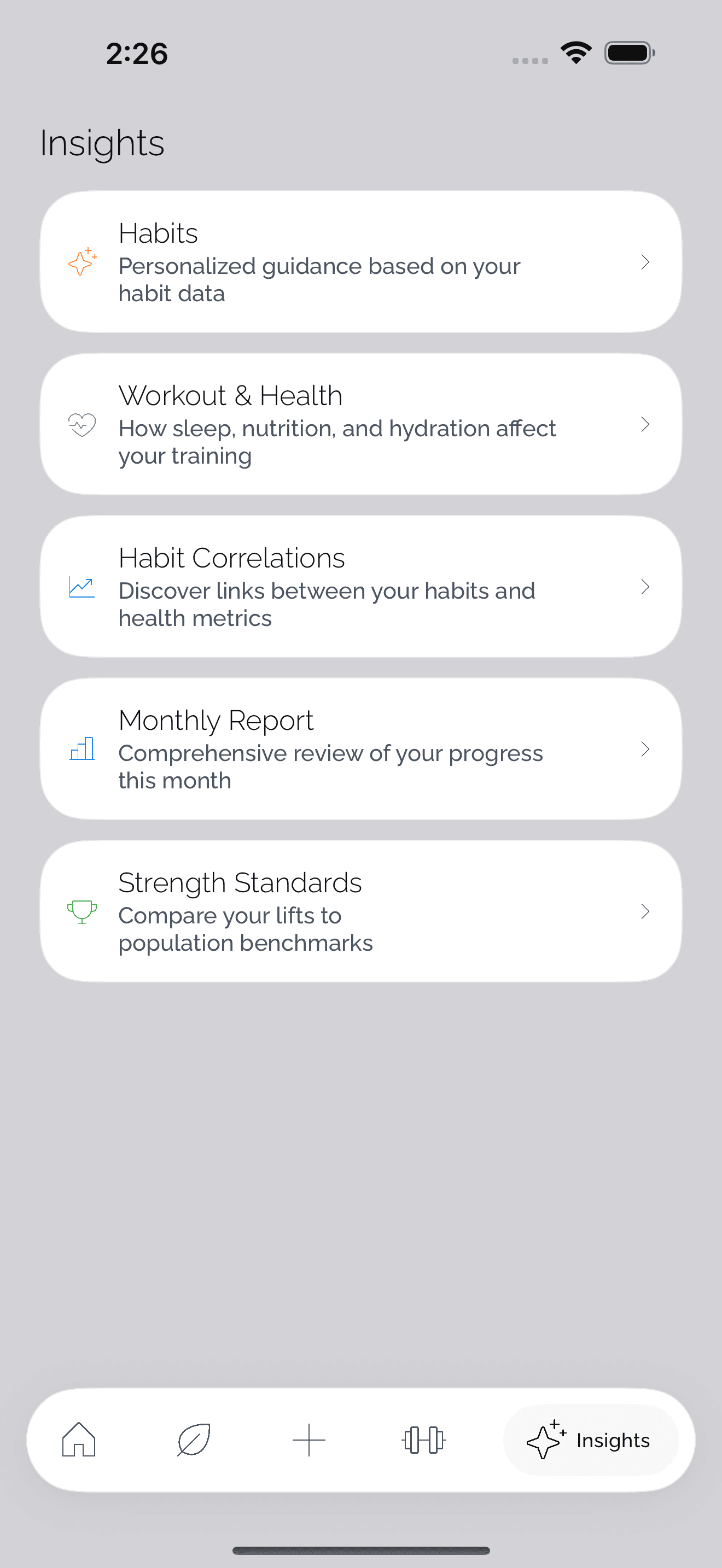 the sate insights screen — an ai reading of your own trends